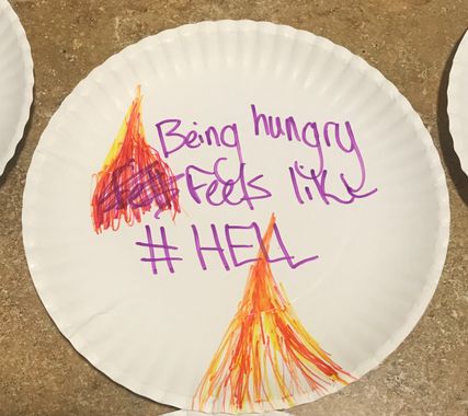 Plate saying being hungry is like hell